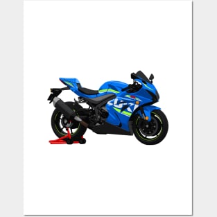 Blue GSX R1000 Bike Illustration Posters and Art